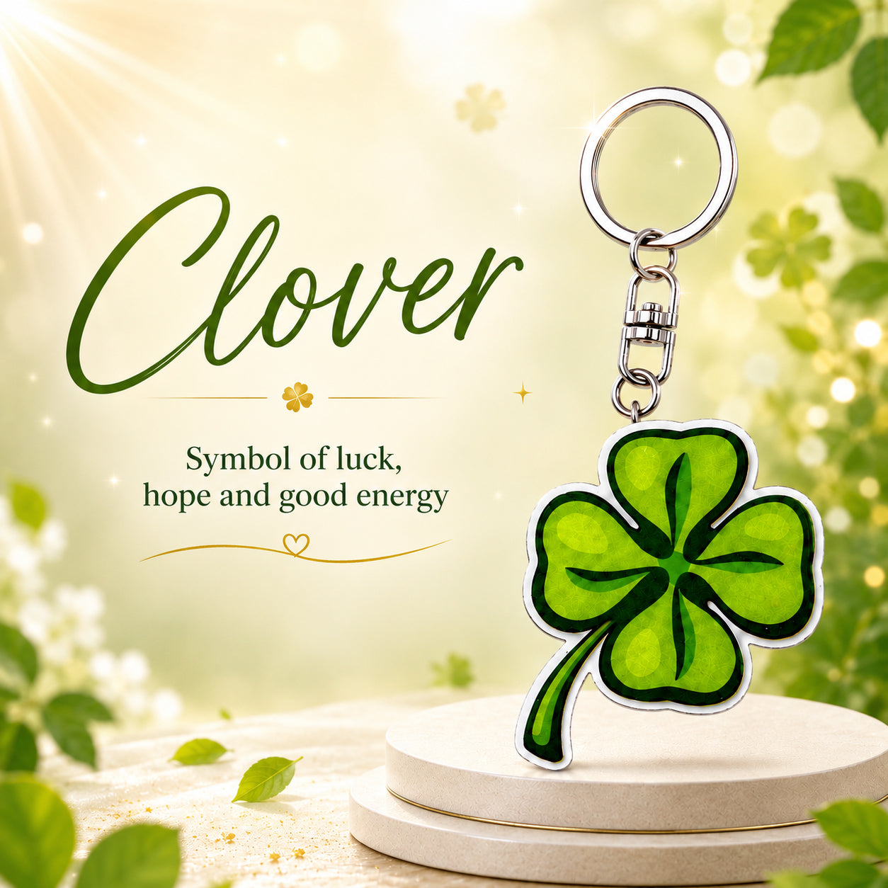 Wooden Lucky Clover Keyring