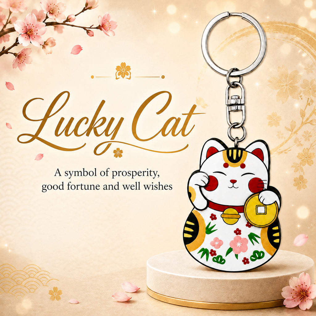 Wooden Lucky Cat Keyring