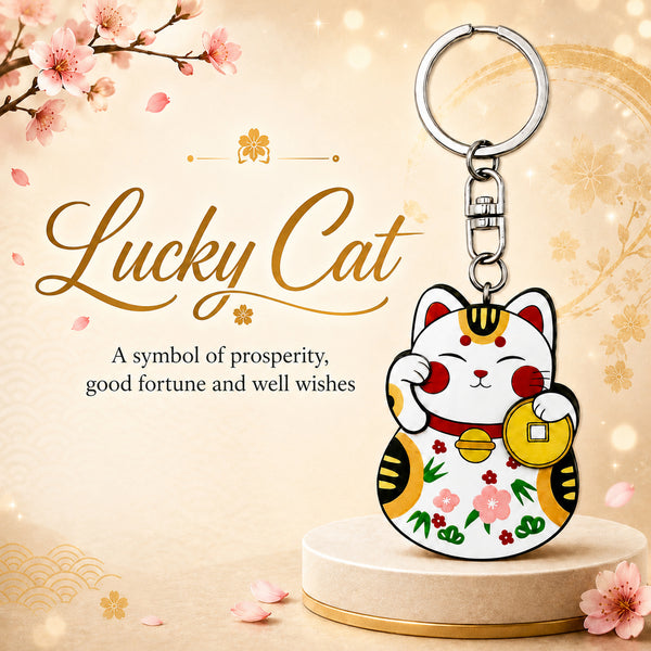 Wooden Lucky Cat Keyring