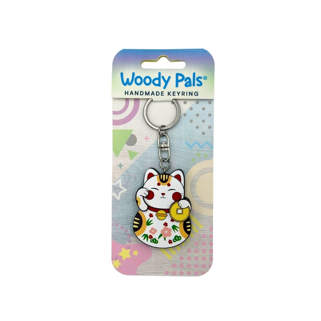 Wooden Lucky Cat Keyring