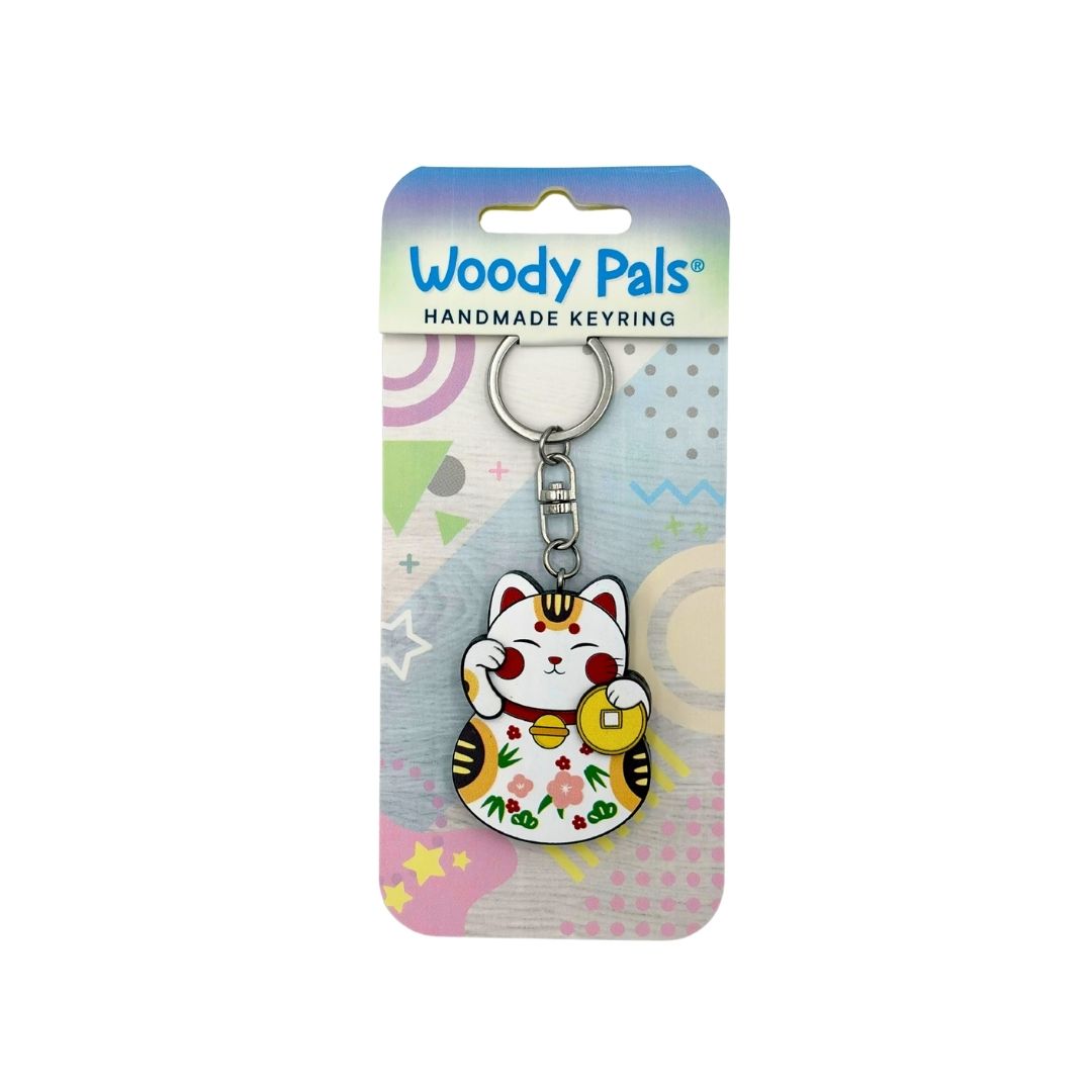 Wooden Lucky Cat Keyring