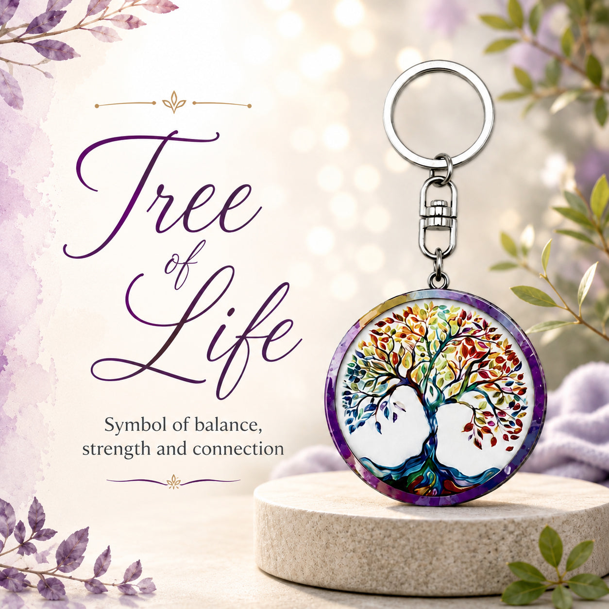 Wooden Tree of Life Keyring