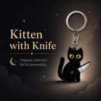 Wooden Black Cat with Knife Keyring