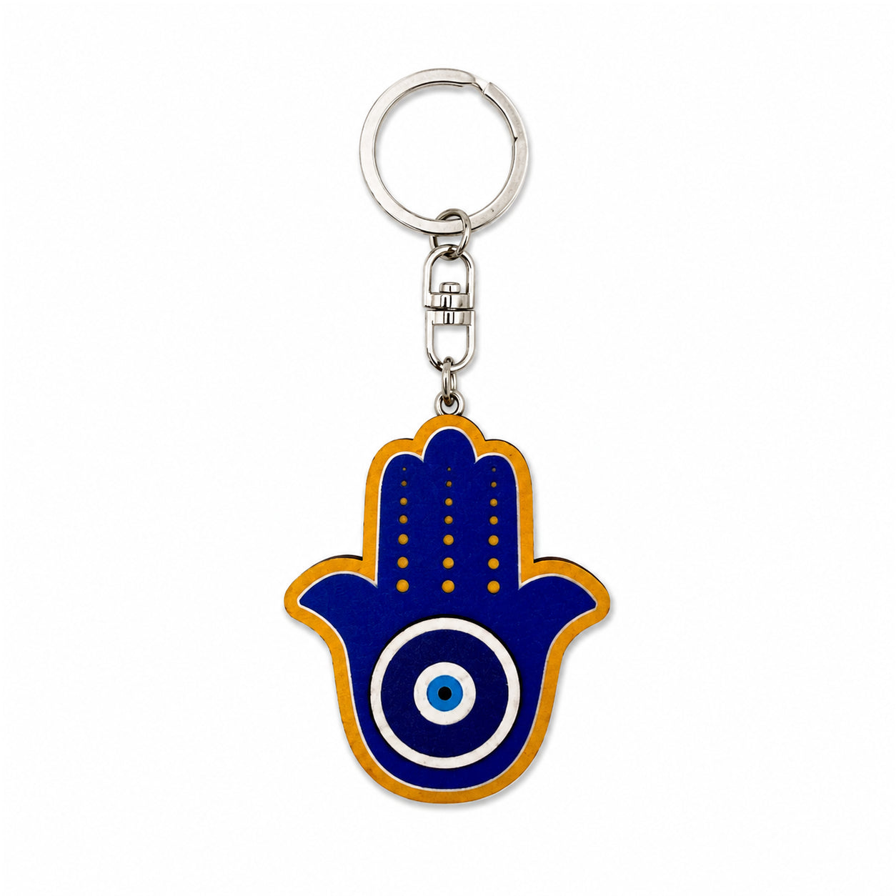 Wooden Hamsa Hand & Evil Eye Keyring