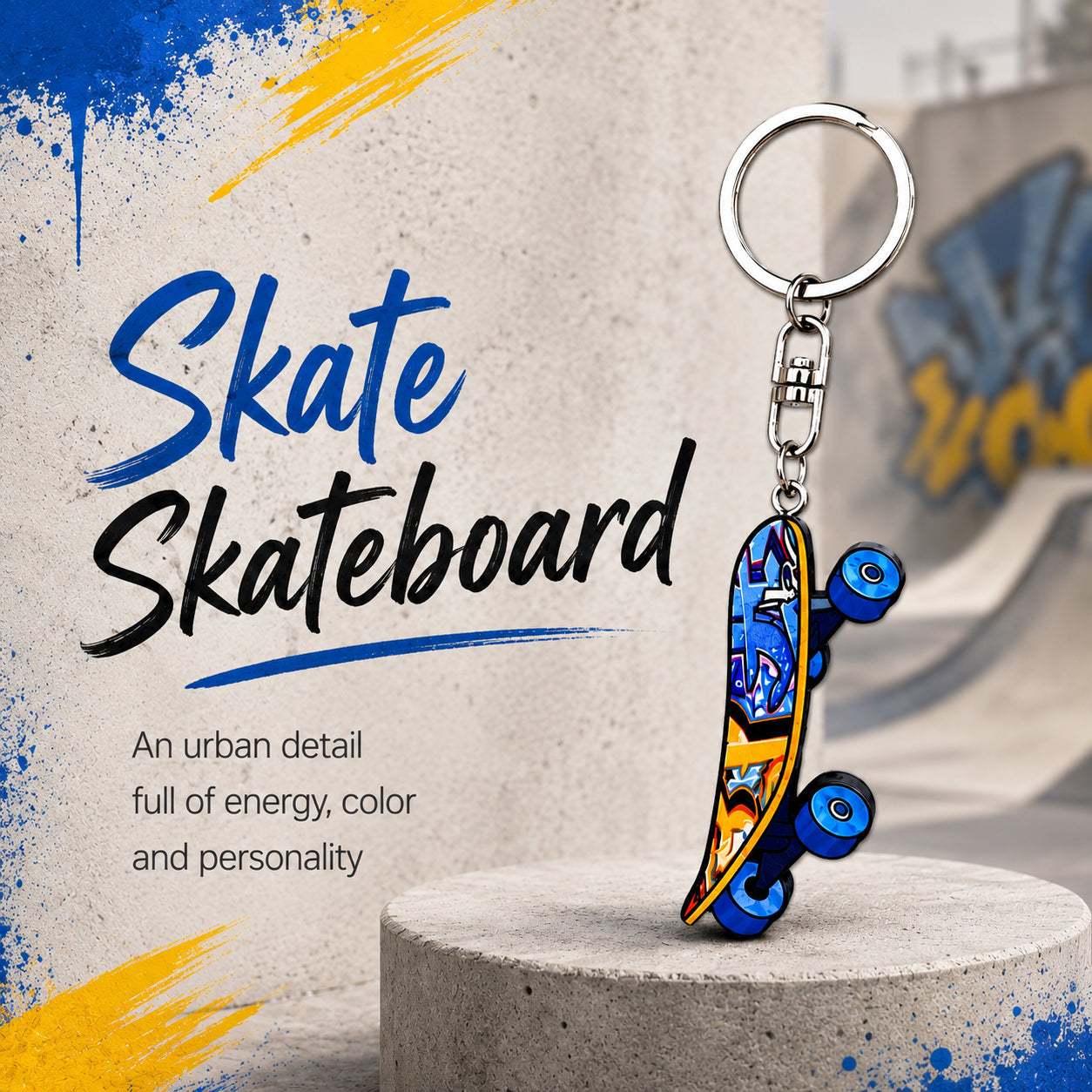 Wooden Skateboard Keyring