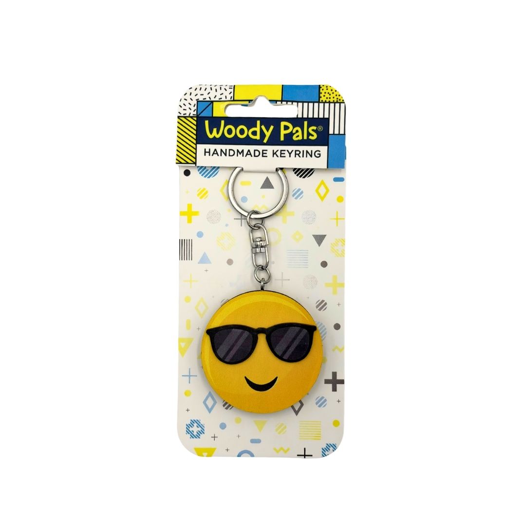 Wooden Cool Emoji Keyring