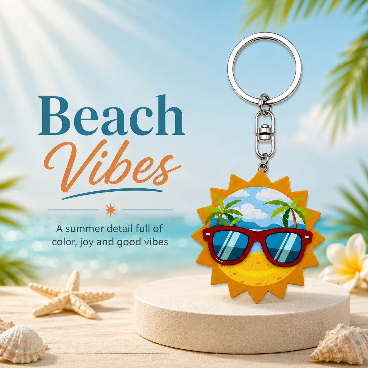 Wooden Sunglasses Emoji Keyring