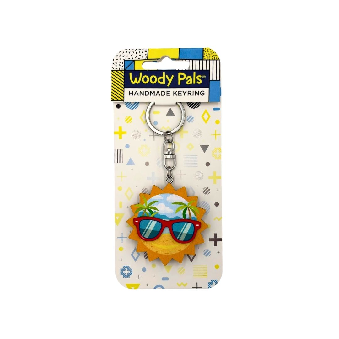 Wooden Sunglasses Emoji Keyring