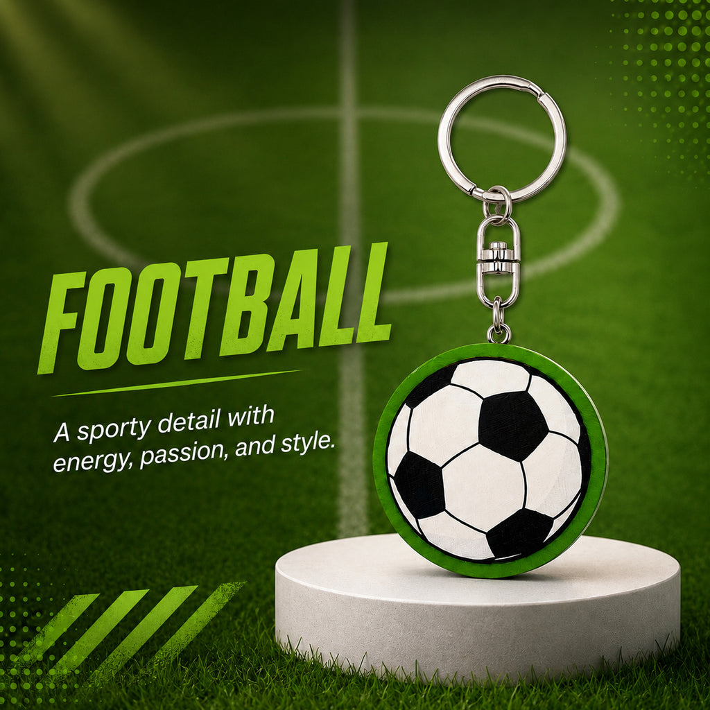 Wooden Football Ball Keyring