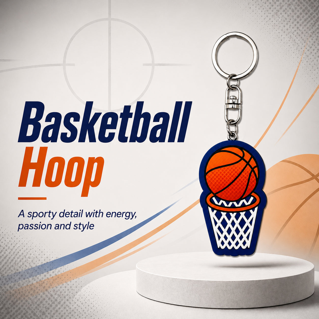 Wooden Basketball Ball Keyring