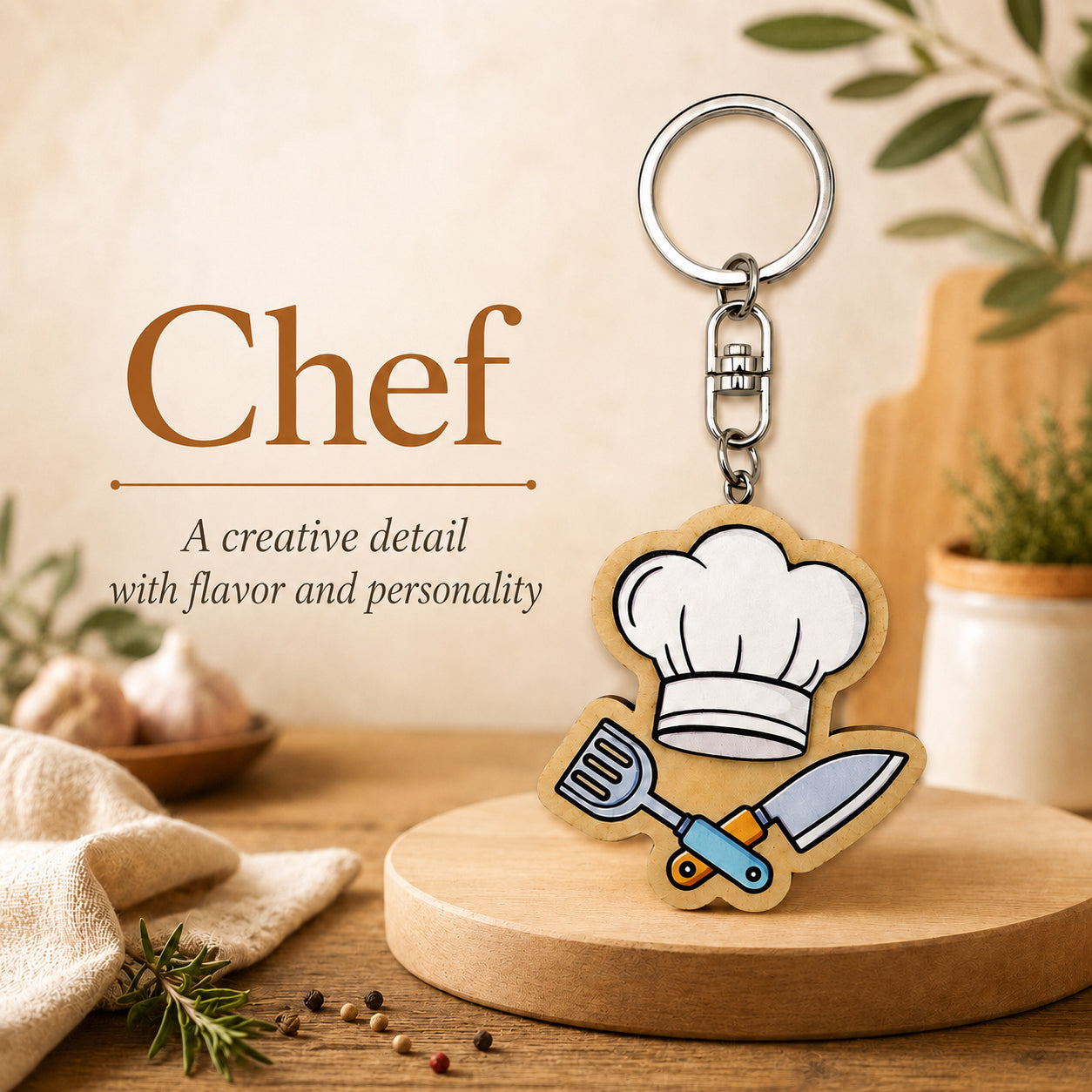 Wooden Chef Keyring