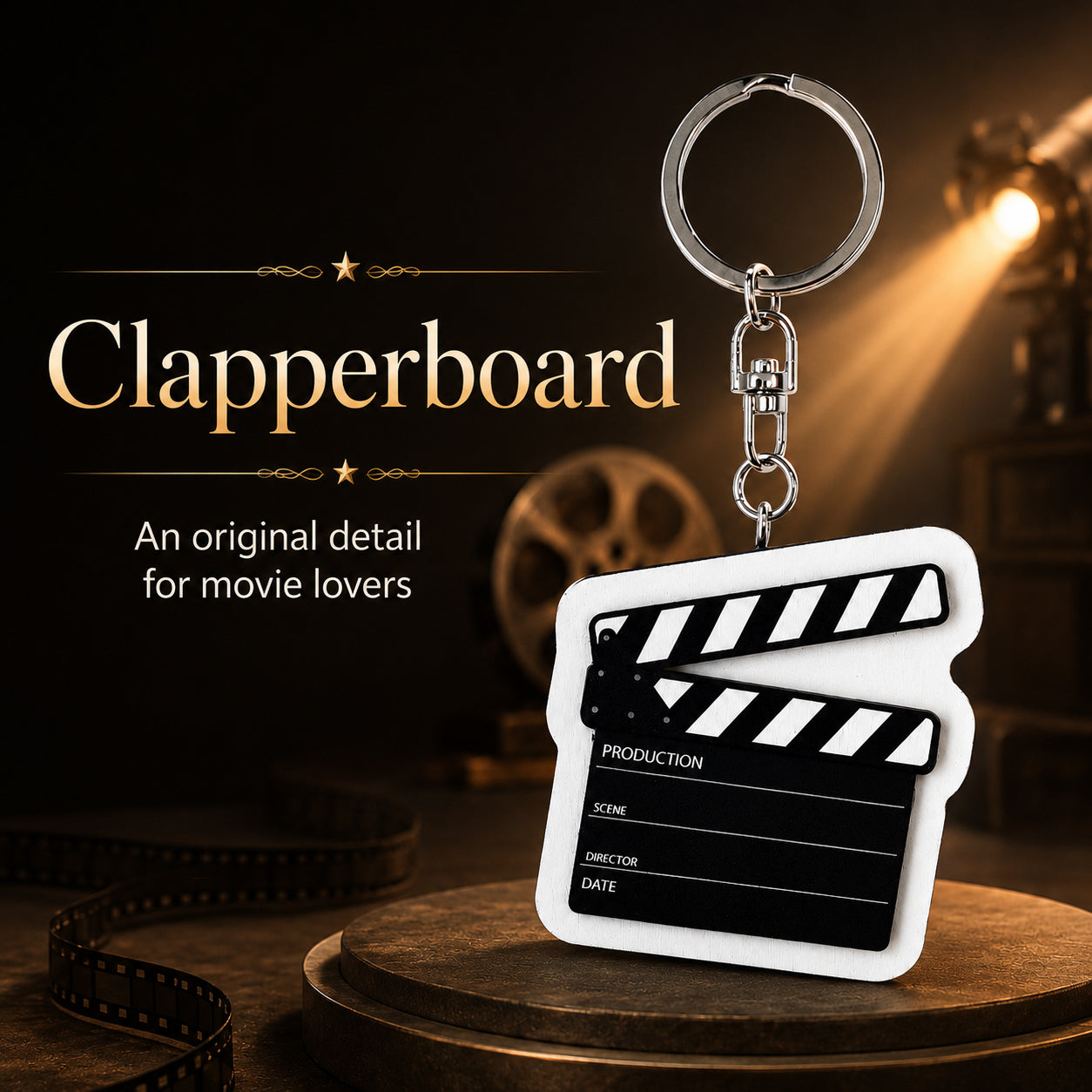 Wooden Movie Clapperboard Keyring