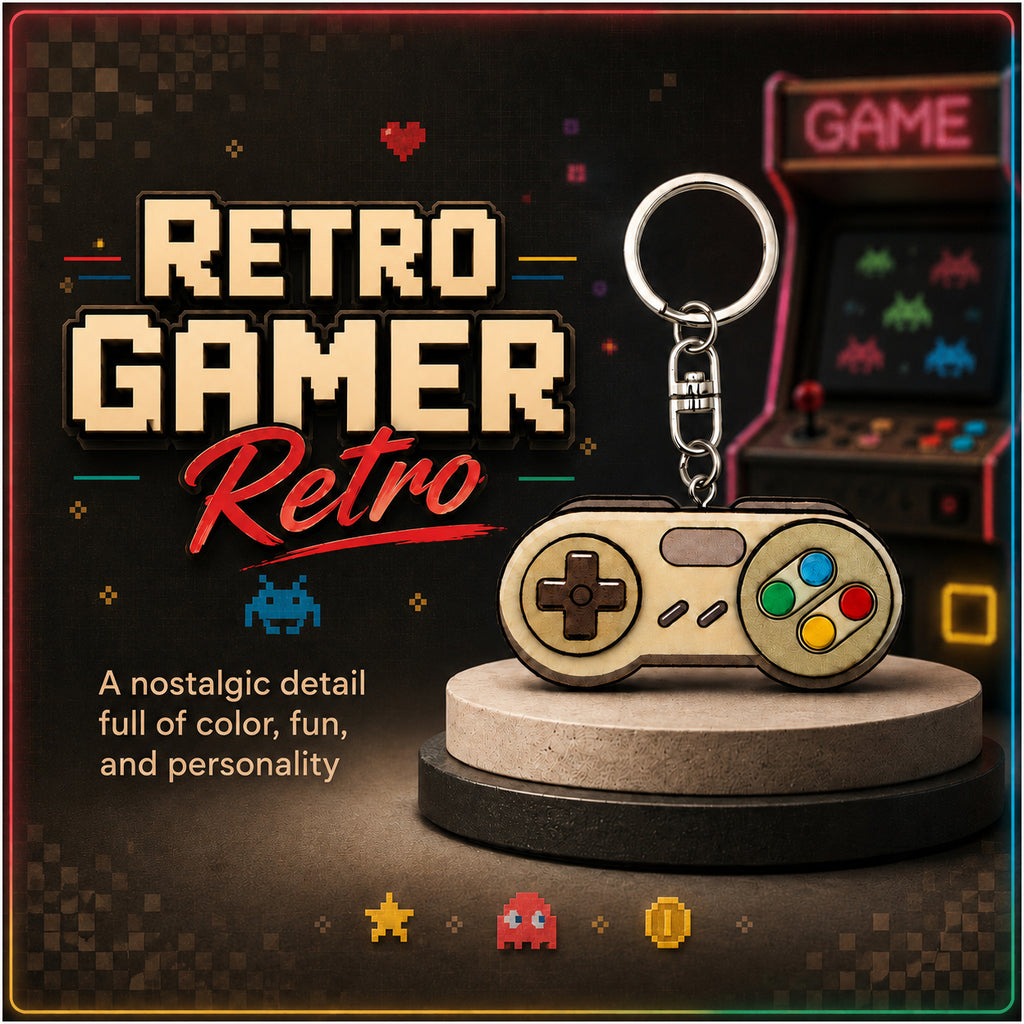 Wooden Retro Gamer Keyring
