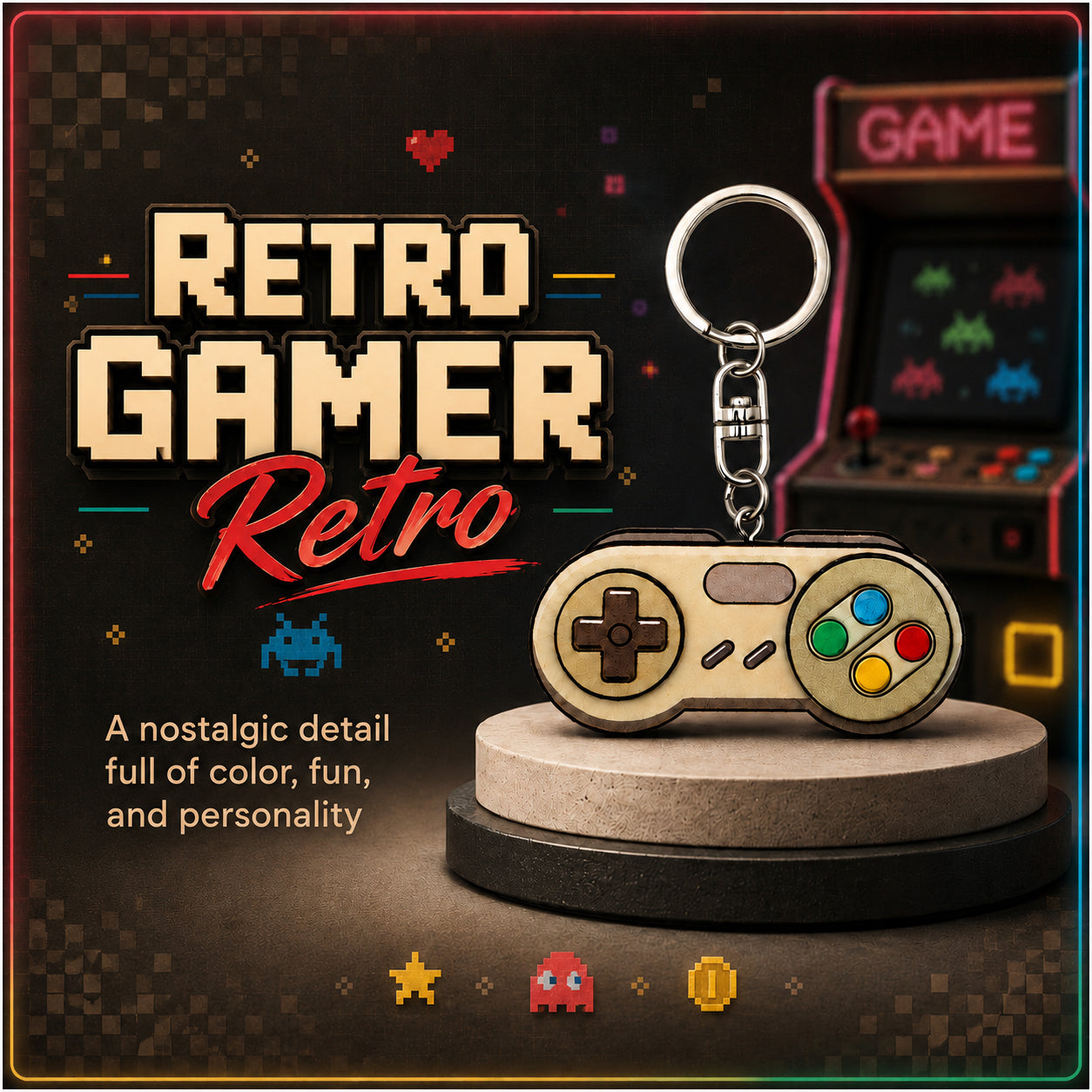 Wooden Retro Gamer Keyring
