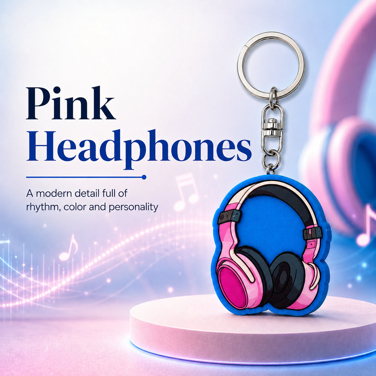 Wooden Pink Headset Keyring