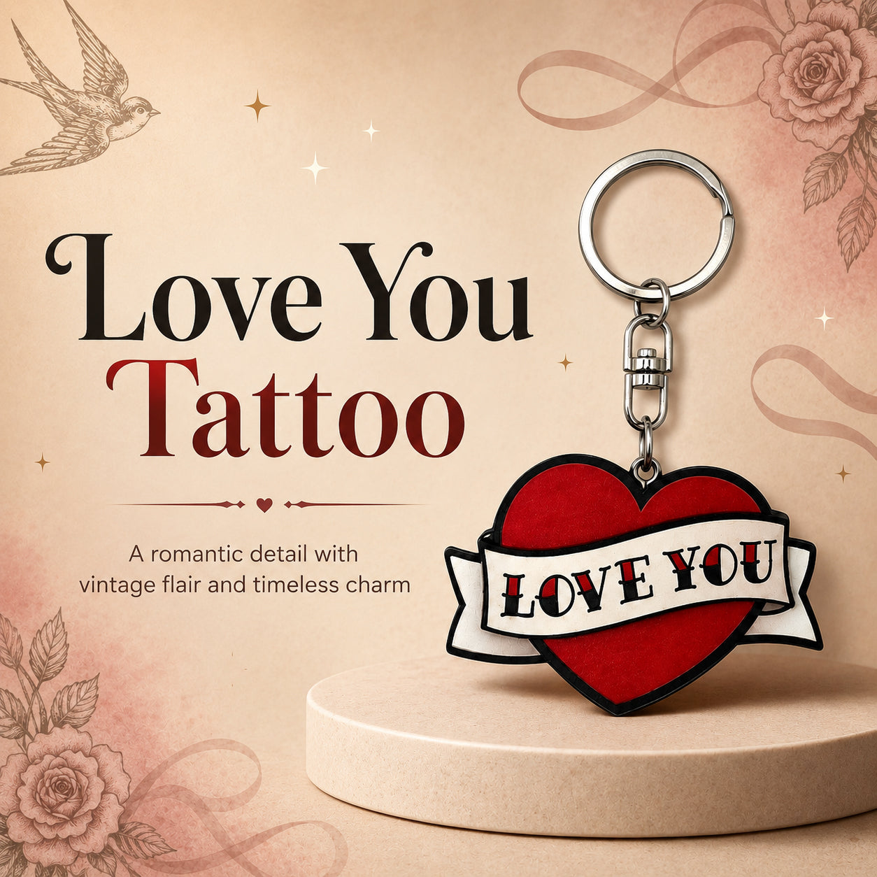 Wooden Love Tattoo Keyring