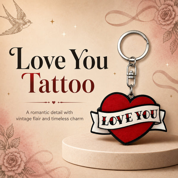 Wooden Love Tattoo Keyring