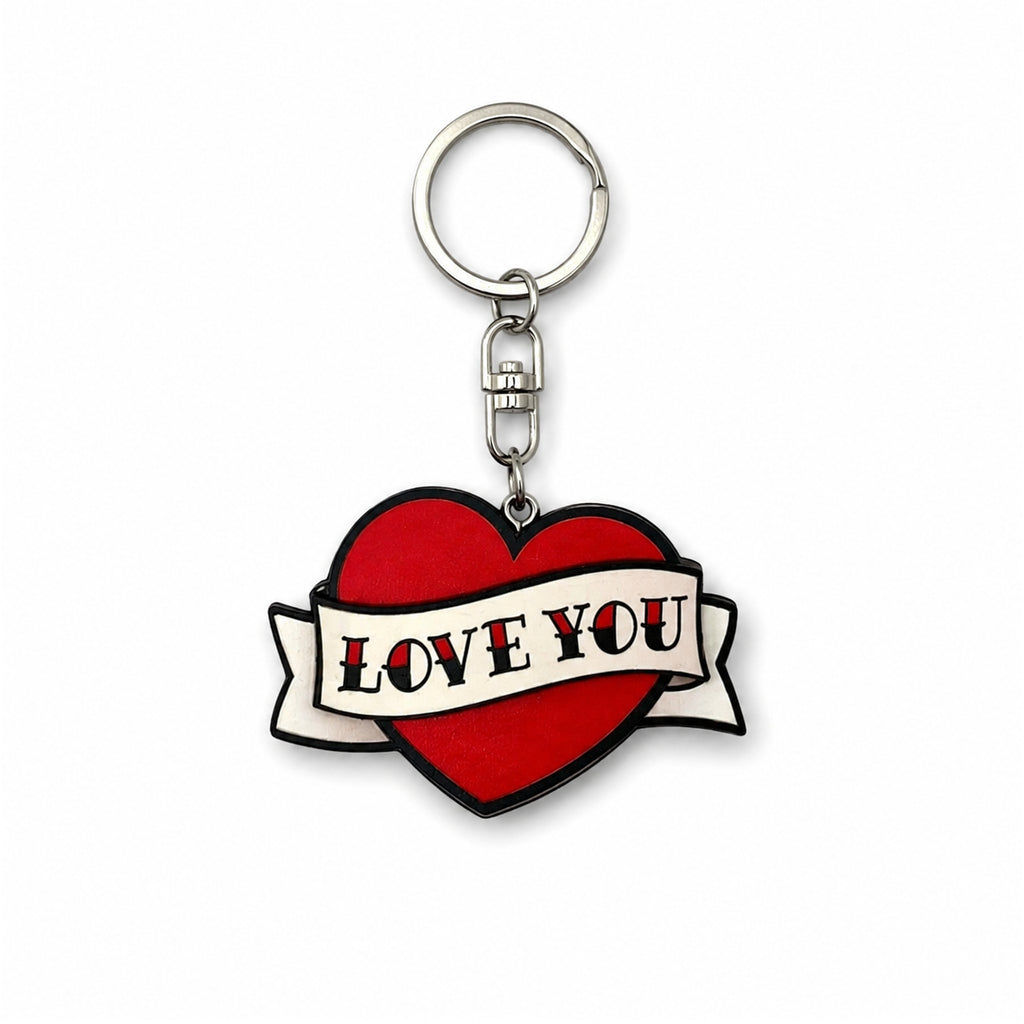 Wooden Love Tattoo Keyring