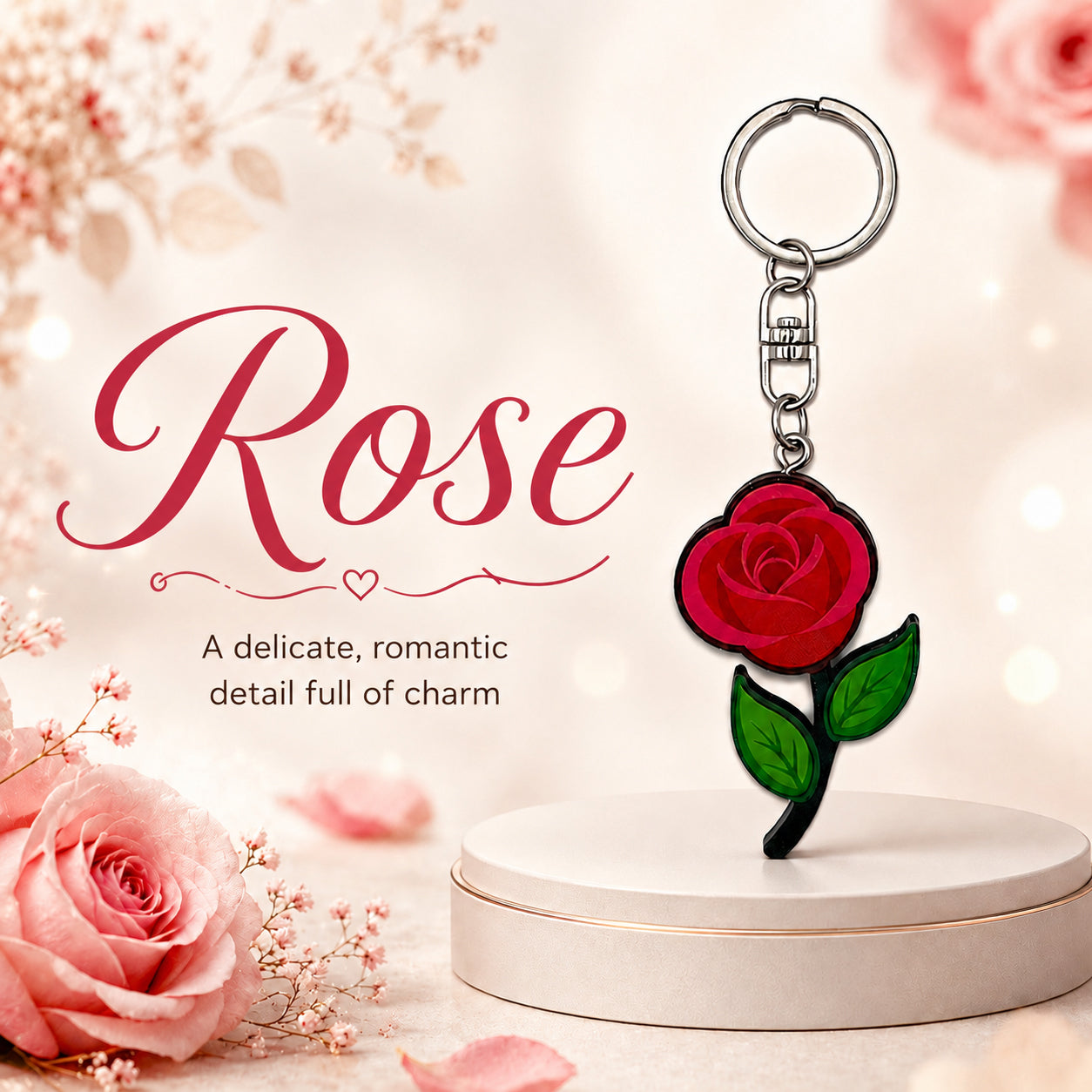 Wooden Rose Keyring