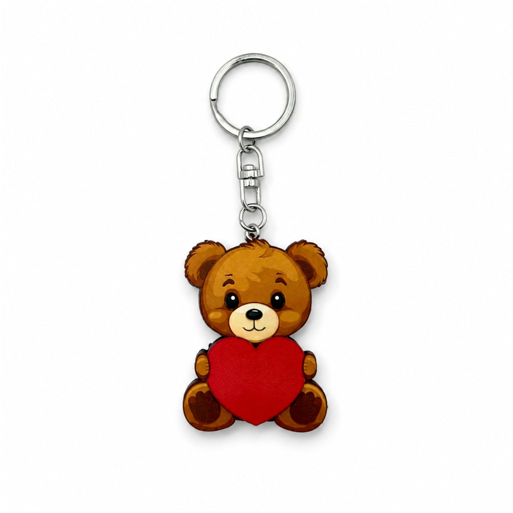 Wooden Teddy Bear Heart Keyring