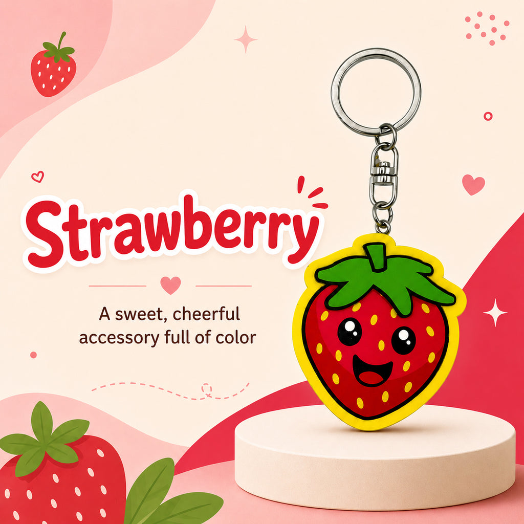 Wooden Strawberry Keyring