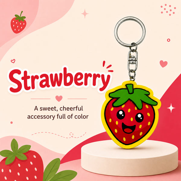 Wooden Strawberry Keyring