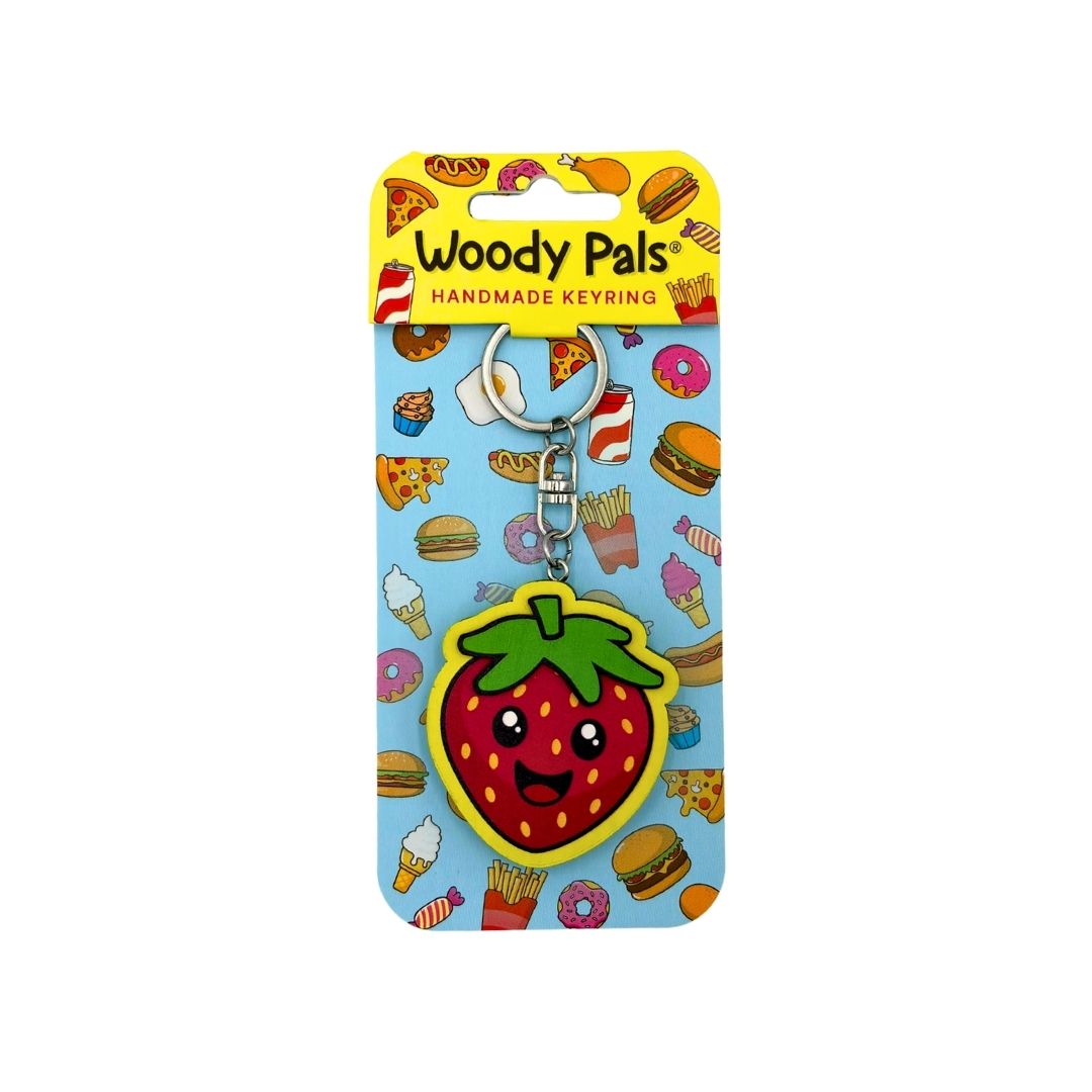 Wooden Strawberry Keyring