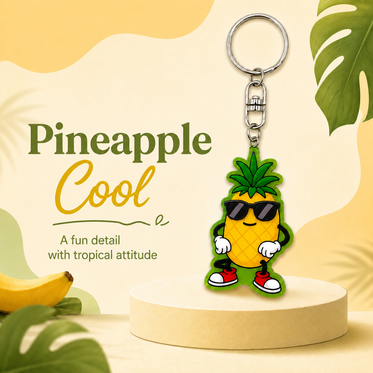 Wooden Cool Pineapple Keyring