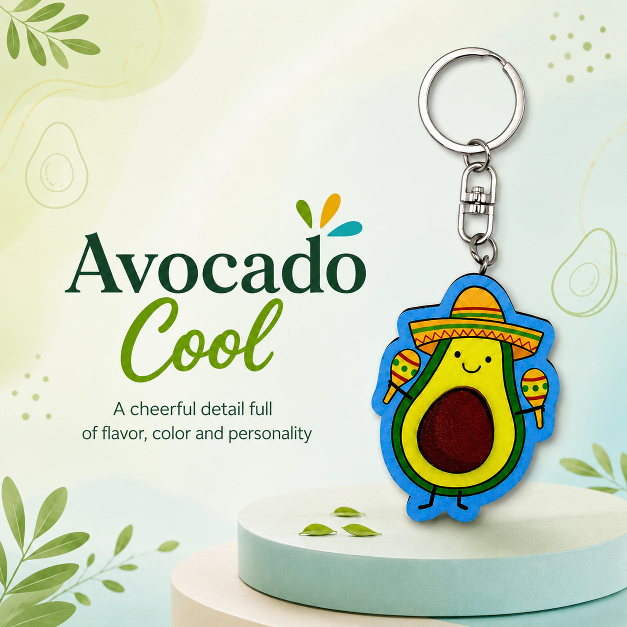 Wooden Mariachi Avocado Keyring