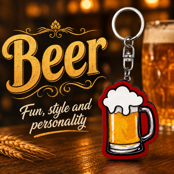 Wooden Beer Mug Keyring