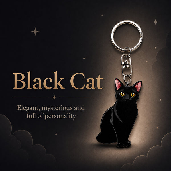 Wooden Black Cat Keyring