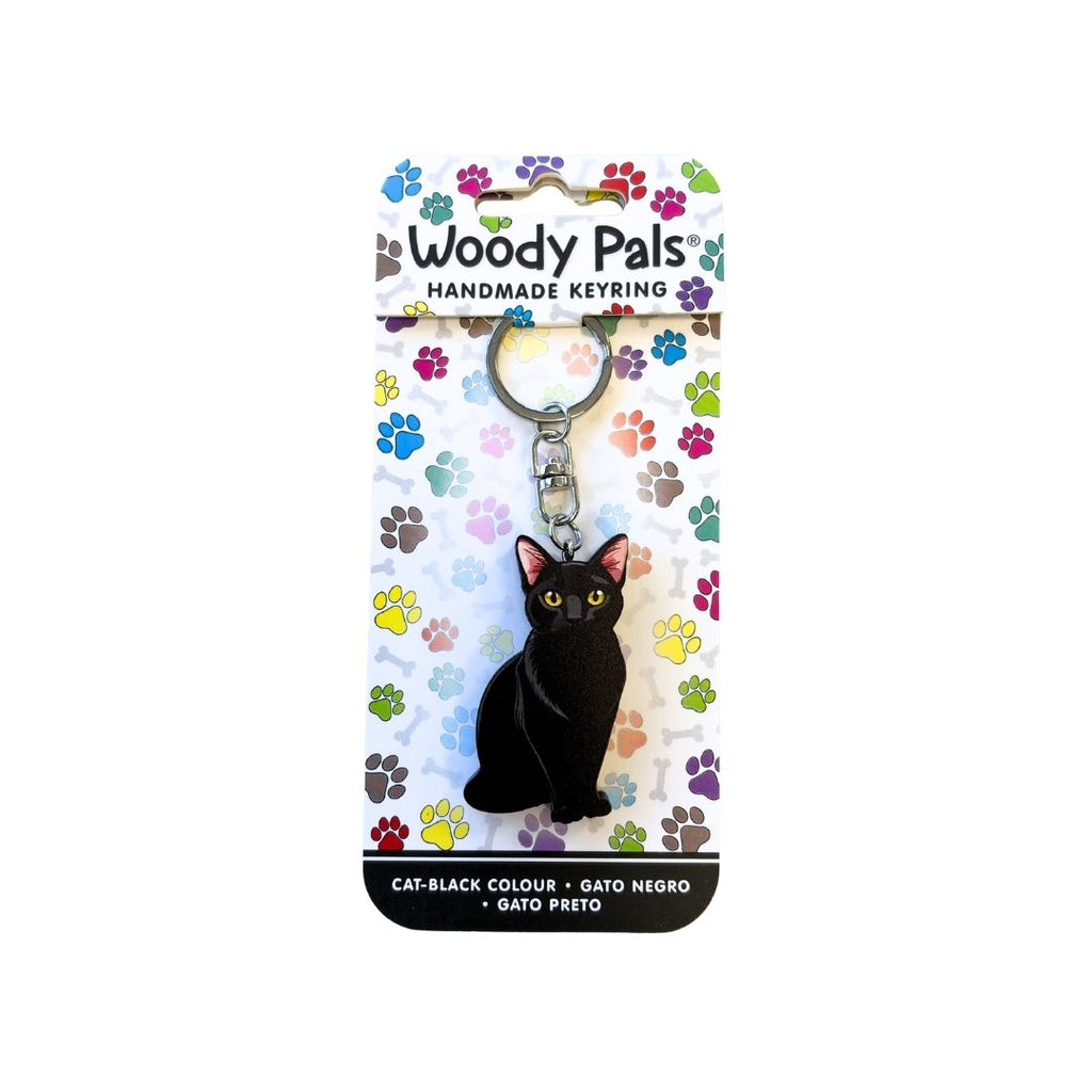 Wooden Black Cat Keyring