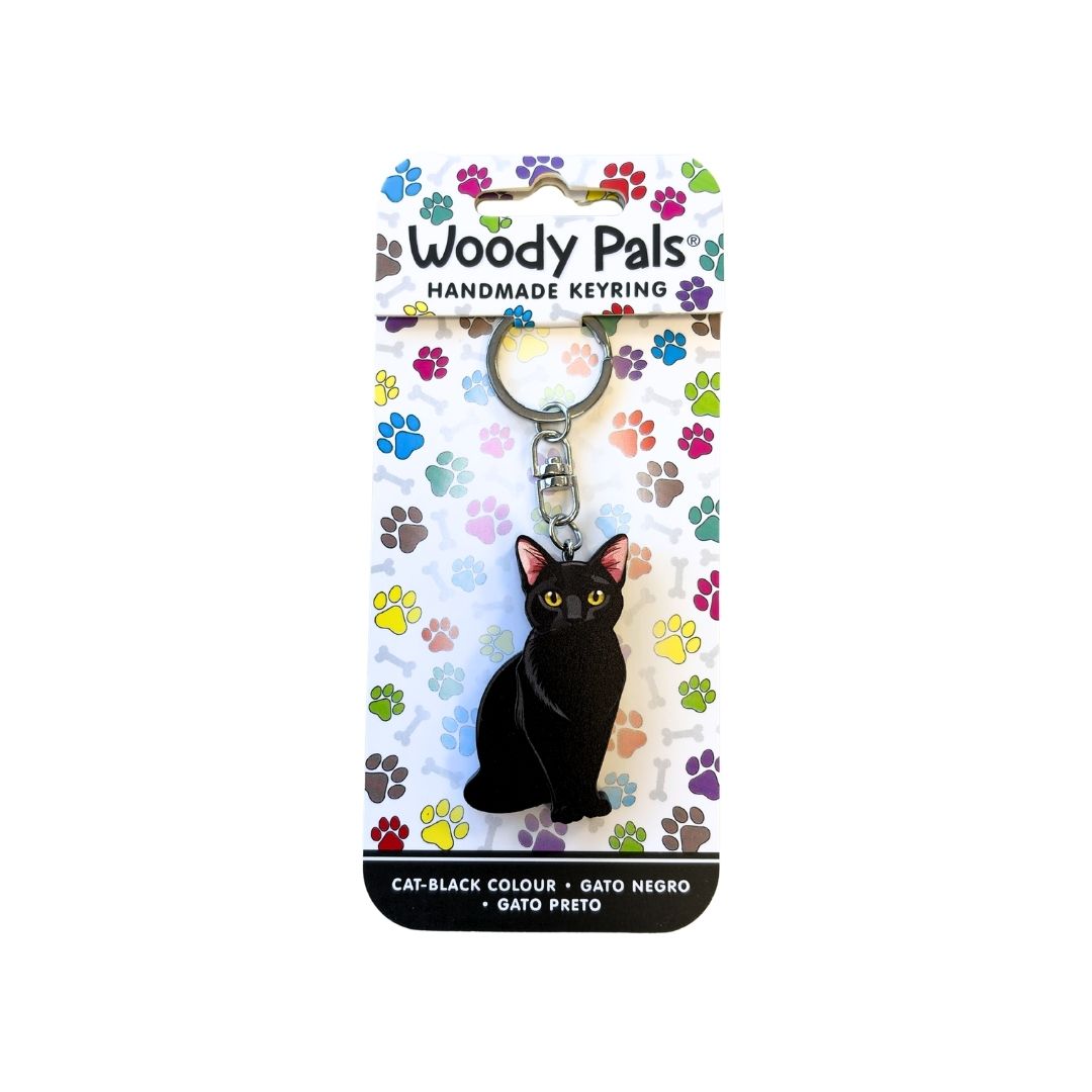 Wooden Black Cat Keyring
