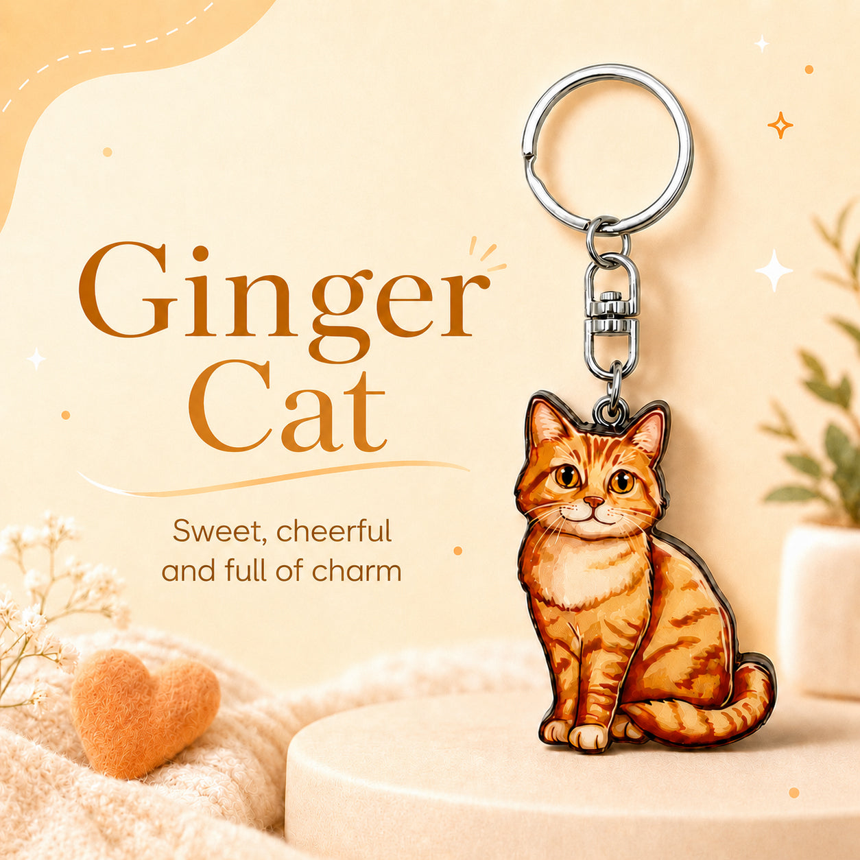 Wooden Orange - Ginger Cat Keyring