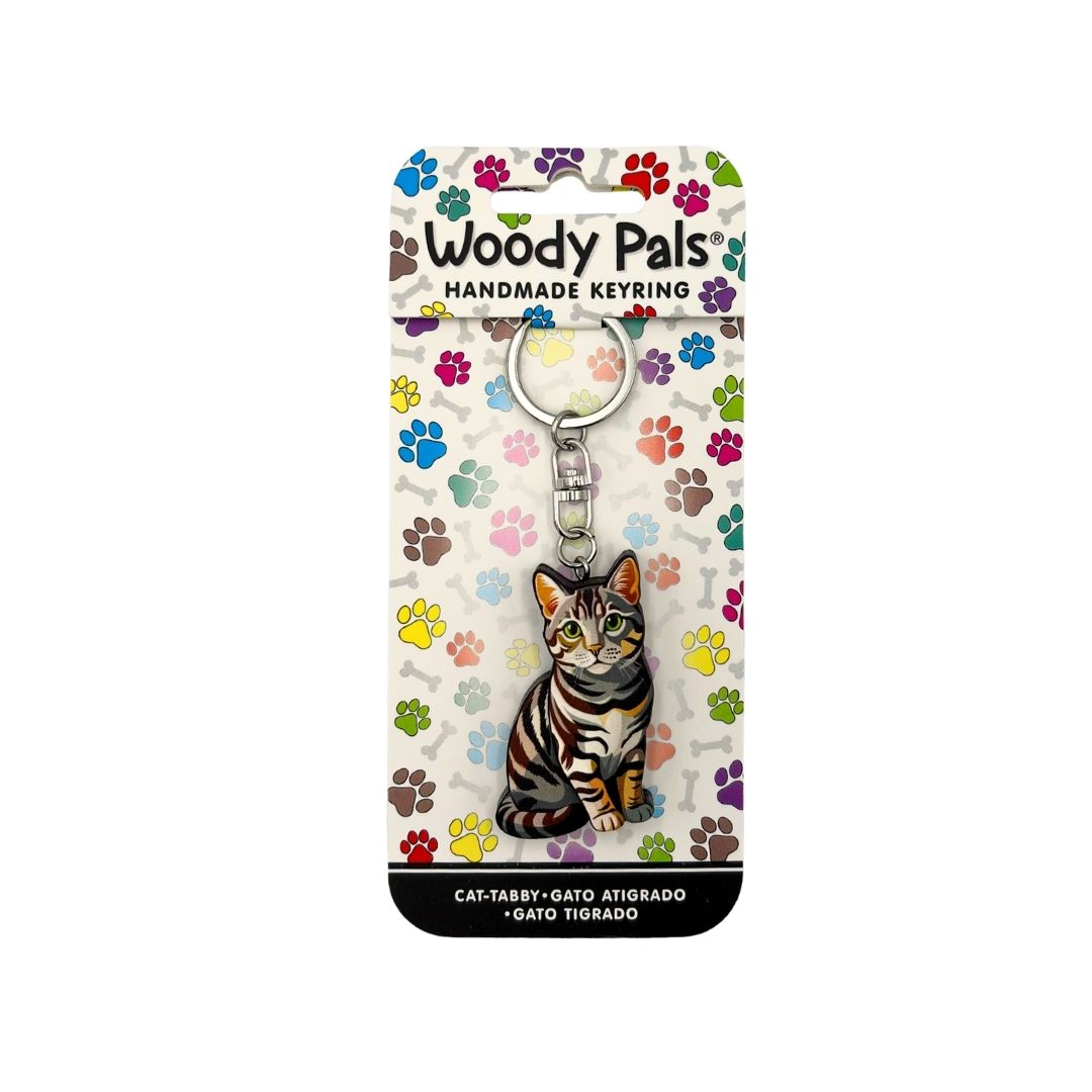 Wooden Tabby Cat Keyring