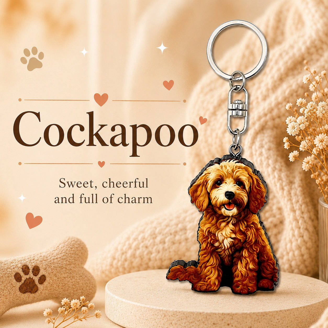 Wooden Cockapoo Keyring