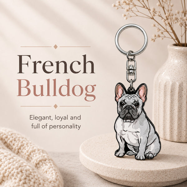 Wooden Bulldog Keyring