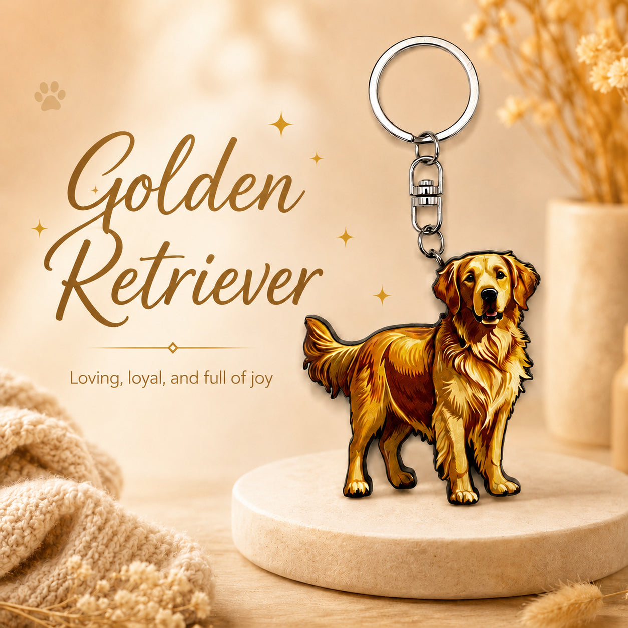 Wooden Golden Retriever Keyring