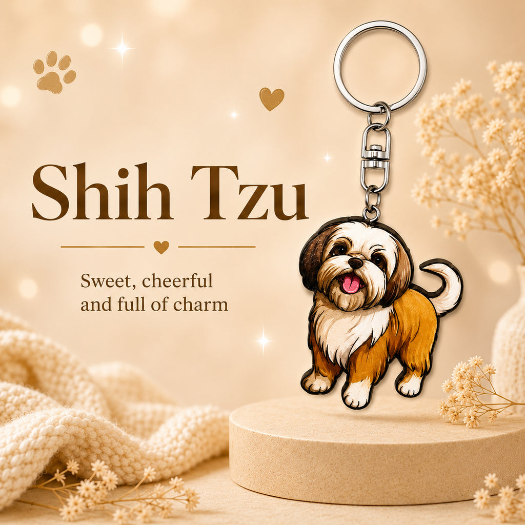 Wooden Shih Tzu Keyring
