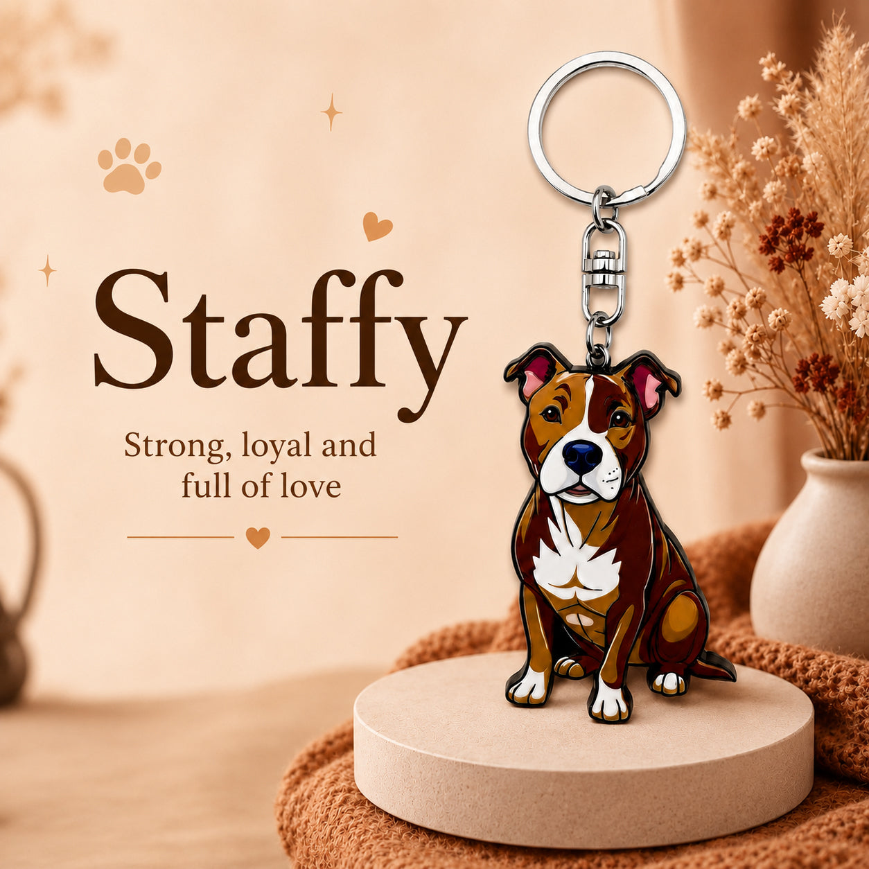Wooden Staffy Keyring