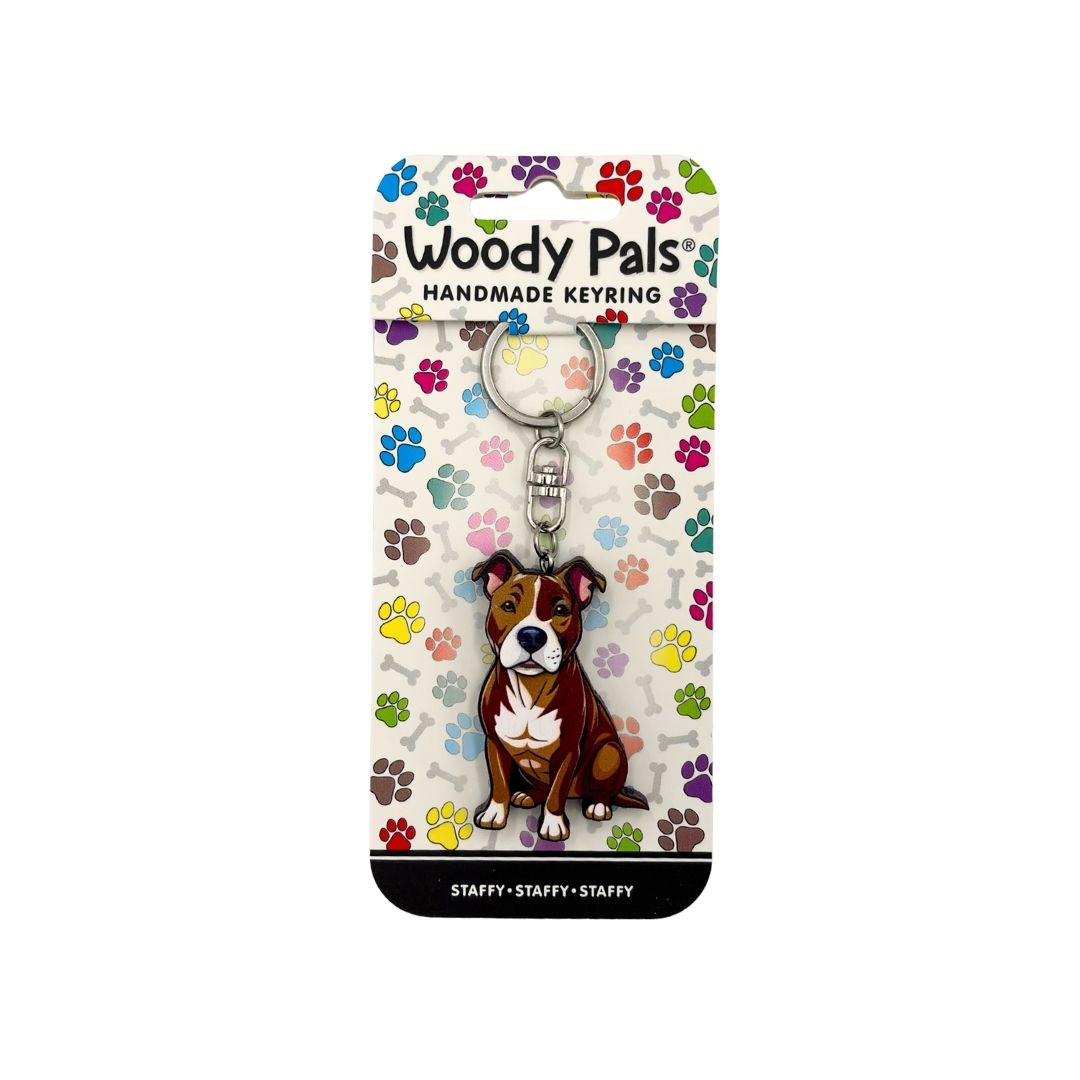 Wooden Staffy Keyring