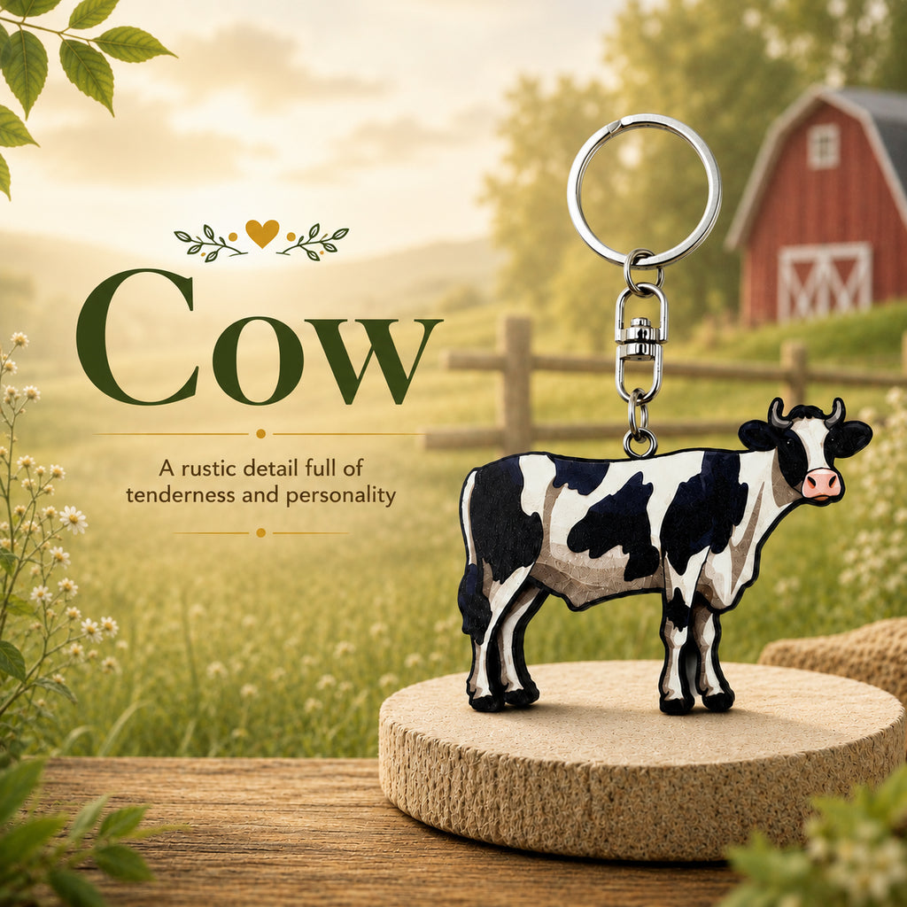 Wooden Cow Keyring