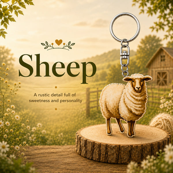 Wooden Sheep Keyring
