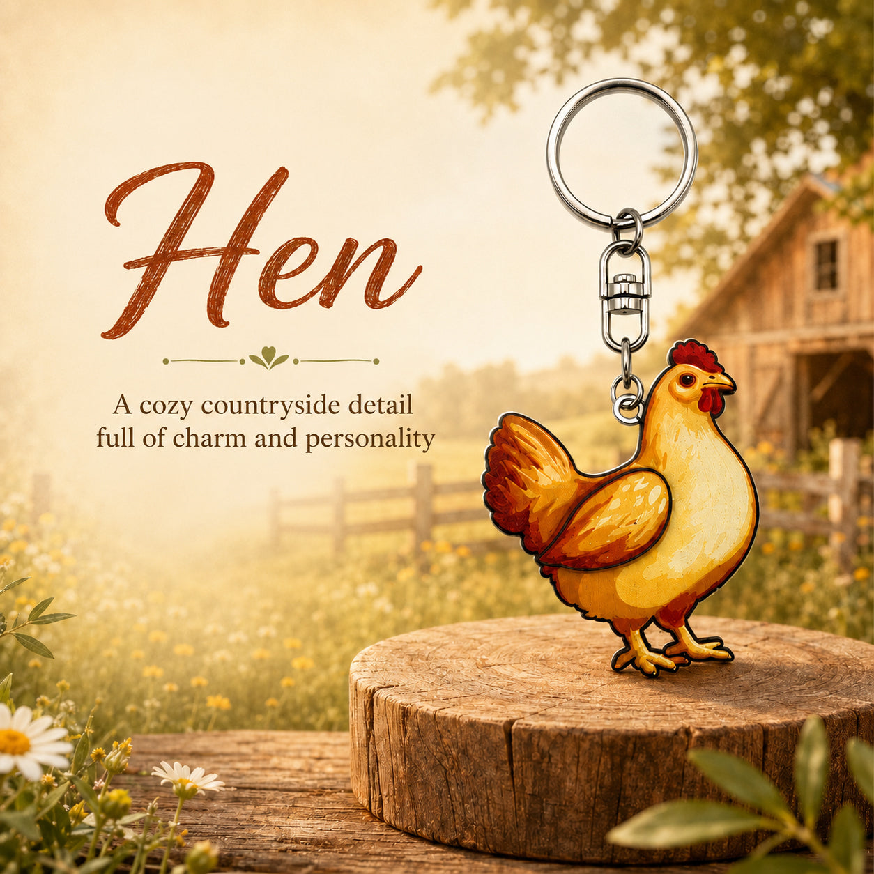 Wooden Hen Keyring