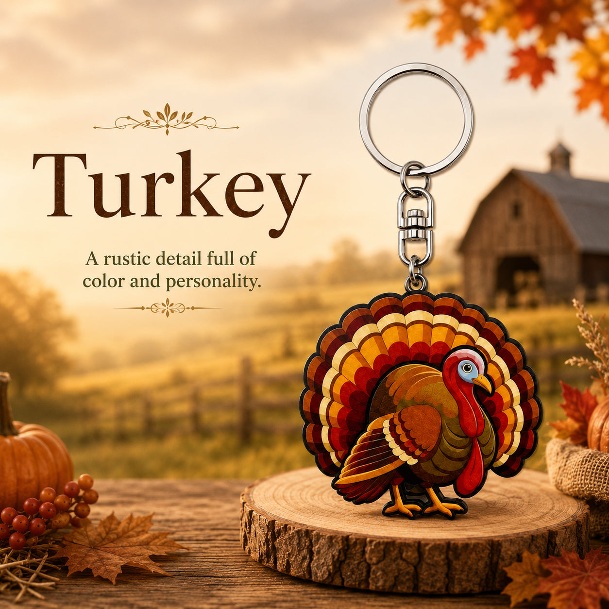 Wooden Turkey Keyring