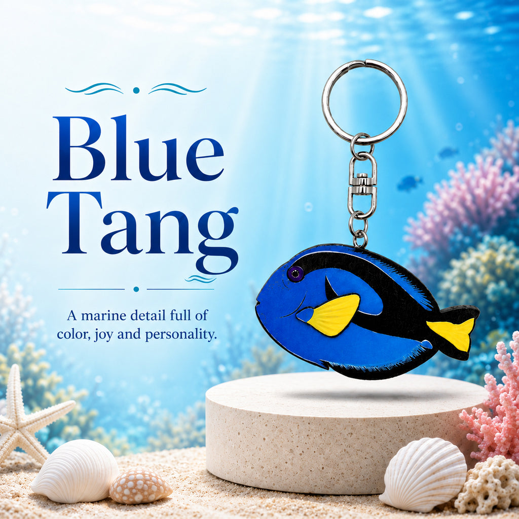 Wooden Blue Tang Keyring