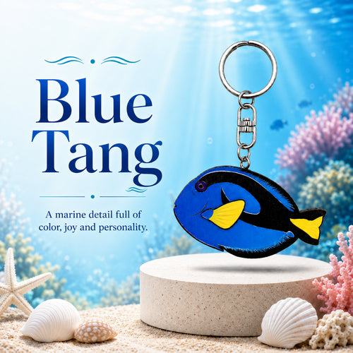 Wooden Blue Tang Keyring