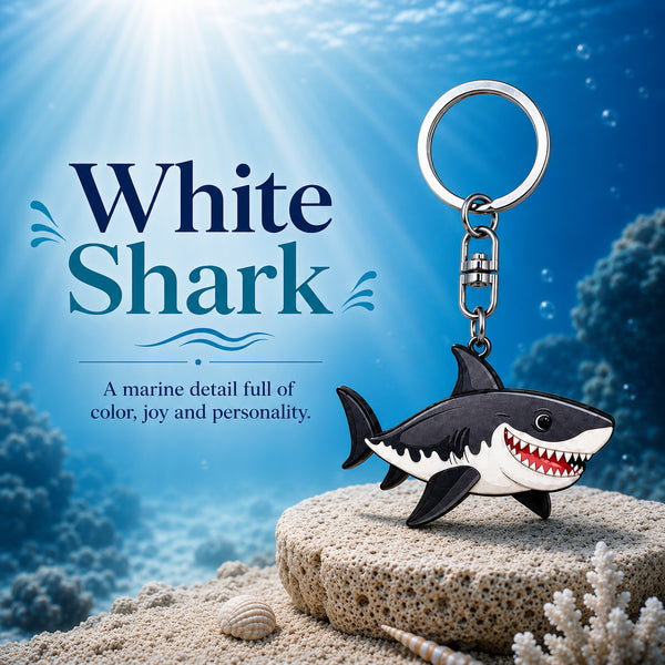Wooden Great White Shark Keyring