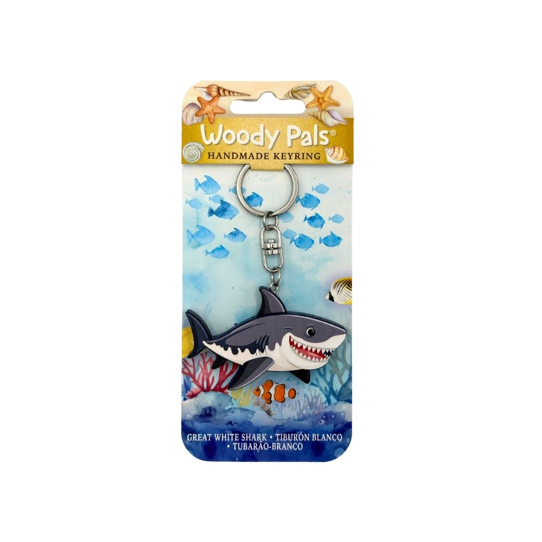 Wooden Great White Shark Keyring