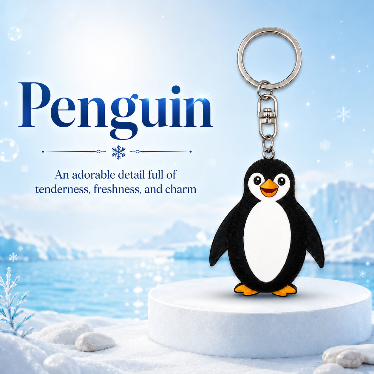 Wooden Penguin Keyring